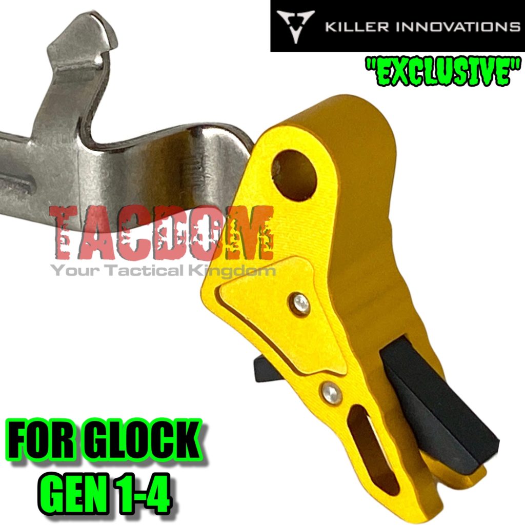 Killer Innovations Velocity Trigger with Bar for Glock Gen 1 2 3 4 GOLD with Black Safety TACDOM