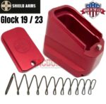 SHIELD ARMS for Glock 19 23 Billet 6061 Aluminum Red Grip Extension Magazine Plate Pad +5/+4 round