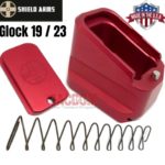 SHIELD ARMS for Glock 19 23 Billet 6061 Aluminum Red Grip Extension Magazine Plate Pad +5/+4 round