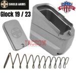 SHIELD ARMS for Glock 19 23 Billet 6061 Aluminum Grey Silver Grip Extension Magazine Plate Pad +5/+4 round
