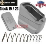 SHIELD ARMS for Glock 19 23 Billet 6061 Aluminum Grey Silver Grip Extension Magazine Plate Pad +5/+4 round