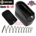 SHIELD ARMS for Glock 26 27 Billet 6061 Black Aluminum Grip Extension Magazine Plate Pad +5/+4 round