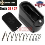 SHIELD ARMS for Glock 26 27 Billet 6061 Black Aluminum Grip Extension Magazine Plate Pad +5/+4 round