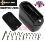 SHIELD ARMS for Glock 17 22 34 19X 45 Billet 6061 Aluminum Grip Extension Magazine Plate Pad +5/+4 round BLACK