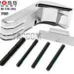 Cross Armory Silver Chrome Like UPGRADE Performance Kit for Polymer80 P80 Extended Slide Lock Magazine Catch and Black Pins