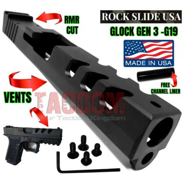 Rock Slide USA Glock 19 GEN3 Upper – 9mm, RS1C9, Tungsten Finish, Lifetime Warranty