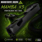 AGGRESSIVE ARMS MAMBA Ported slide for GLOCK 43 / 43x - BLACK PVD Stainless Steel - RMSC Optic pattern cut - Includes optic cover - Image 2