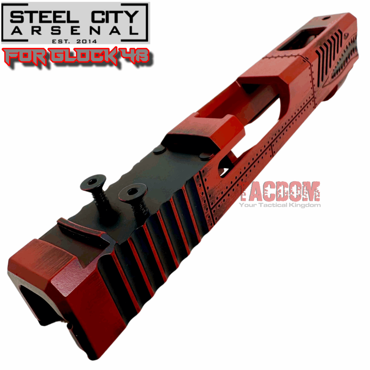 STEEL CITY ARSENAL [ P40 Warhawk ] Slide for Glock 48 "EXCLUSIVE" Battleworn RED slide RMSc Cut Poly 80 - Image 4