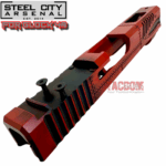 STEEL CITY ARSENAL [ P40 Warhawk ] Slide for Glock 48 "EXCLUSIVE" Battleworn RED slide RMSc Cut Poly 80 - Image 4