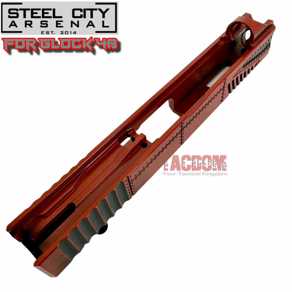 STEEL CITY ARSENAL [ P40 Warhawk ] Slide for Glock 48 "EXCLUSIVE" Battleworn RED slide RMSc Cut Poly 80 - Image 6