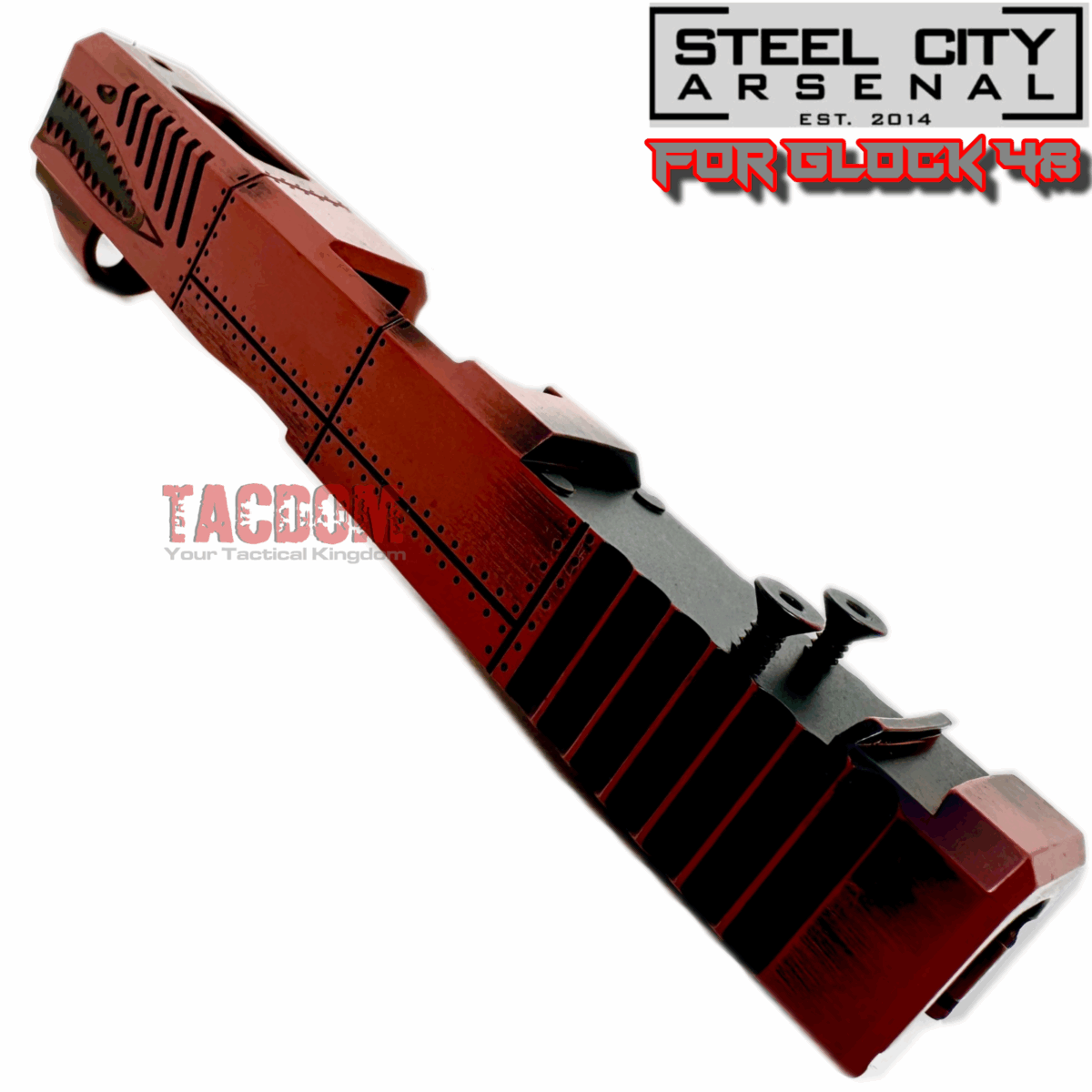 STEEL CITY ARSENAL [ P40 Warhawk ] Slide for Glock 48 "EXCLUSIVE" Battleworn RED slide RMSc Cut Poly 80 - Image 5
