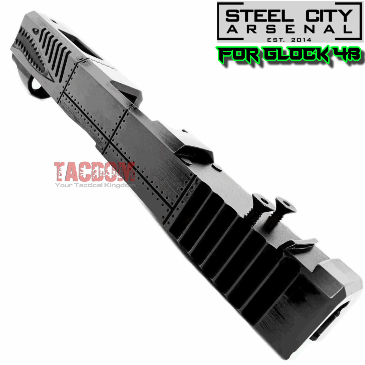 STEEL CITY ARSENAL [ P40 Warhawk ] Slide for Glock 48 "EXCLUSIVE" Battleworn GREY slide RMSc Cut Poly 80 - Image 5
