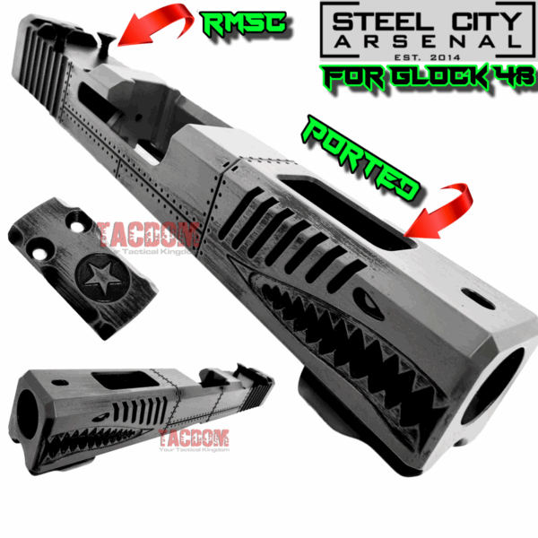 STEEL CITY ARSENAL [ P40 Warhawk ] Slide for Glock 48 "EXCLUSIVE" Battleworn GREY slide RMSc Cut Poly 80