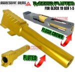 AGGRESSIVE ARMS USA RAZZOR FLUTED & SERRATED Barrel for Glock 19 GEN 1-5 GOLD PVD 9mm 416R Stainless Steel