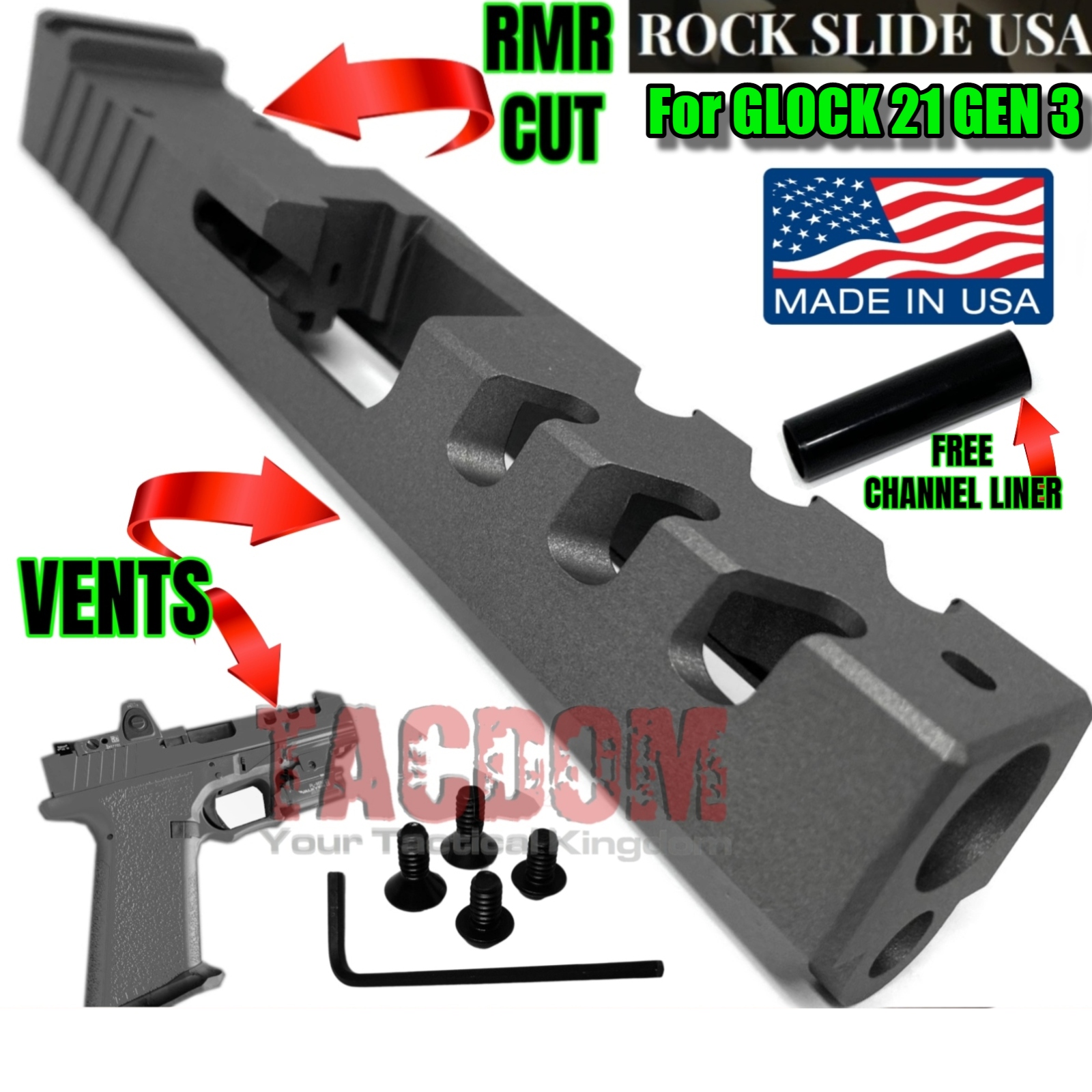thumbnail image 2 of Rock Slide USA Pistol Upper – 9mm Complete Slide – For Glock 43 – Tungsten RS2SS9 – NEW 2 of 4