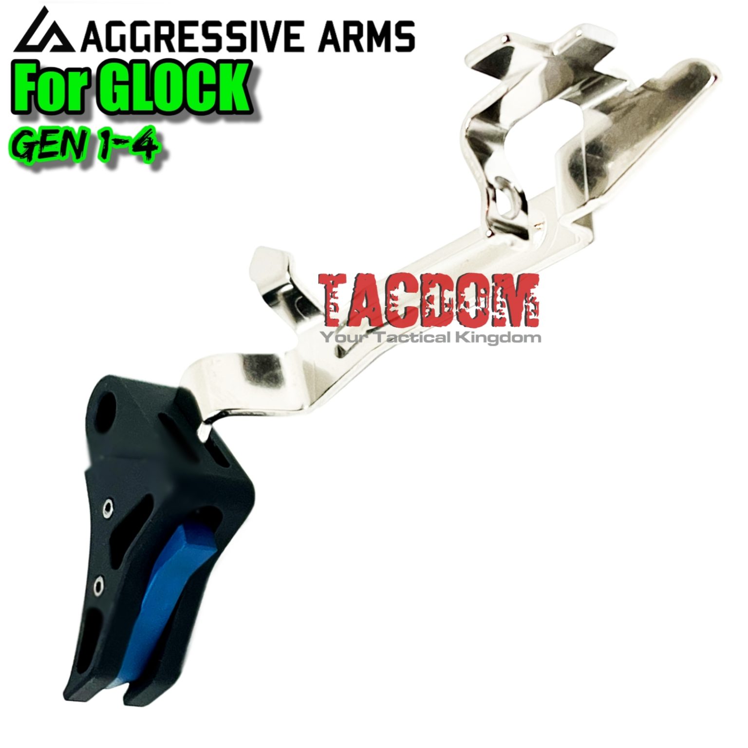 AGGRESSIVE ARMS for GLOCK TRIGGER Black / Blue COMBO with LOWER PARTS KIT Polished Bar GEN 3