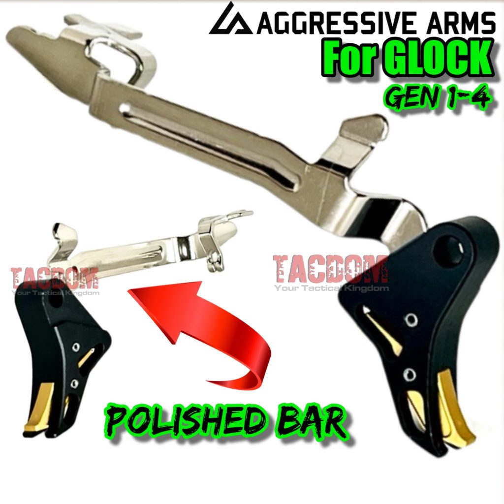 AGGRESSIVE ARMS for GLOCK TRIGGER Black / Gold COMBO with LOWER PARTS KIT Polished Bar GEN 3