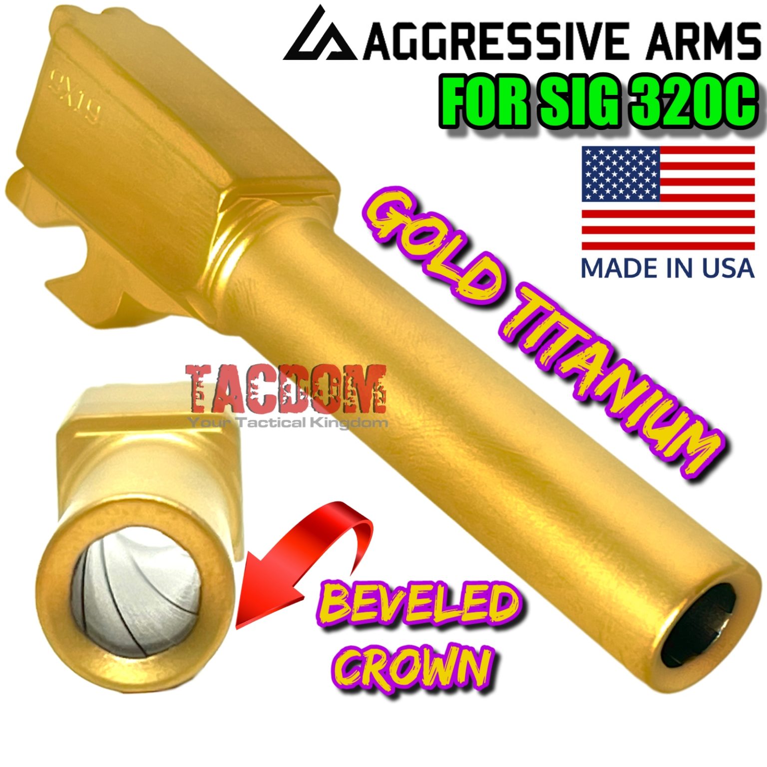 AGGRESSIVE ARMS Gold TIN Ported barrel for the GLOCK 17 GEN 14 USA