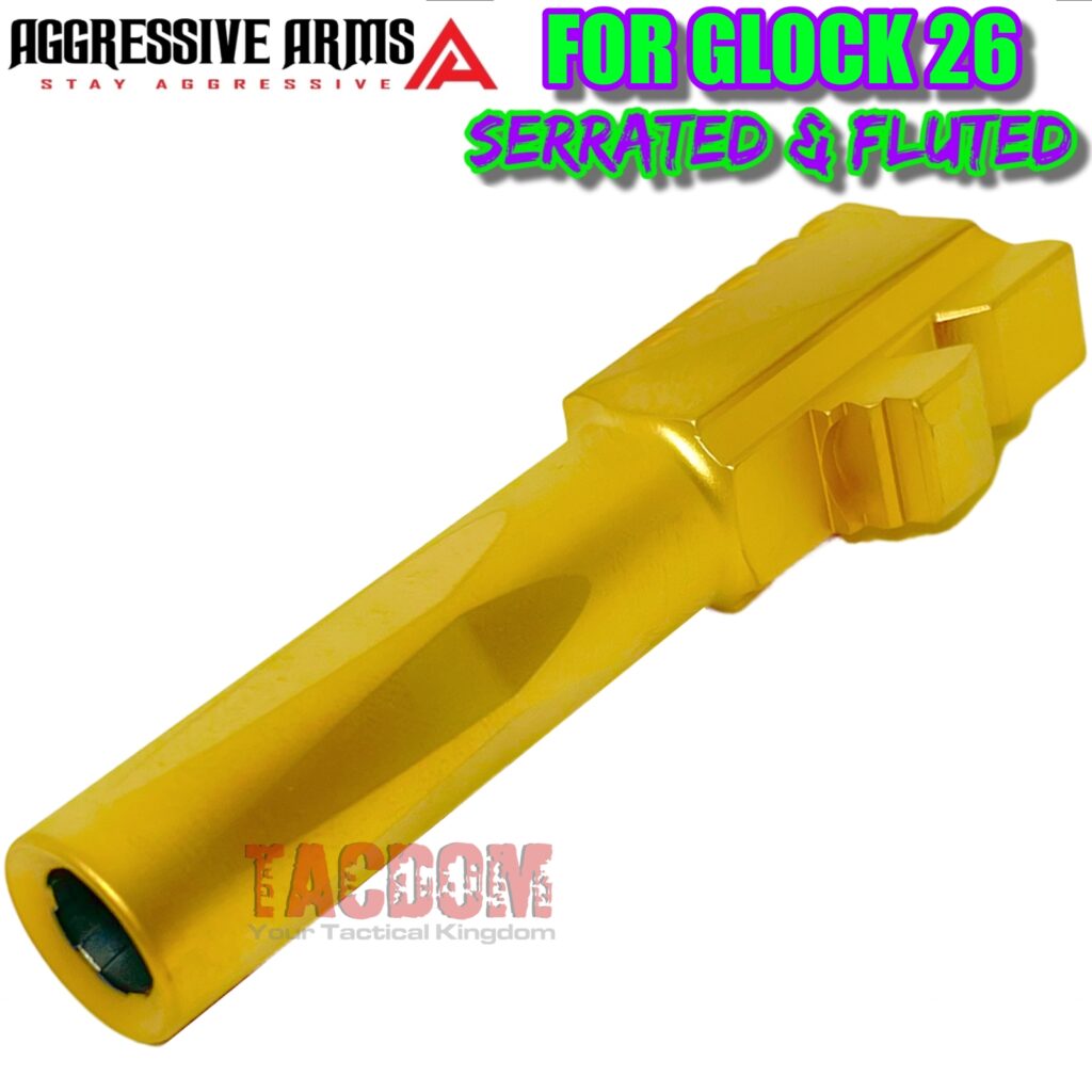 AGGRESSIVE ARMS SERRATED & FLUTED Barrel for Glock 26 GEN 14 GOLD