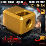 AGGRESSIVE ARMS FLATLINER SERIES PORTED Recoil REDUCTION COMPENSATOR for GEN 3 GLOCK 17 19 34  GOLD - 1/2x28 TPI Thread