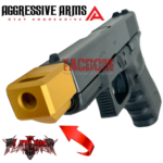 AGGRESSIVE ARMS FLATLINER SERIES PORTED Recoil REDUCTION COMPENSATOR for GEN 3 GLOCK 17 19 34  GOLD - 1/2x28 TPI Thread - Image 4