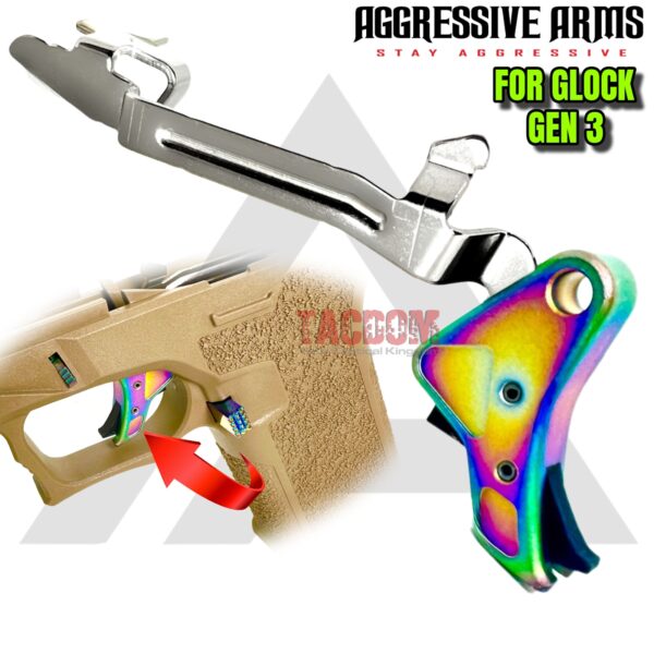 AGGRESSIVE ARMS for GLOCK TRIGGER CHAMELEON SATIN RAINBOW PVD - With POLISHED Bar - GEN 1-4 - 17 19 22 23 26 27 34