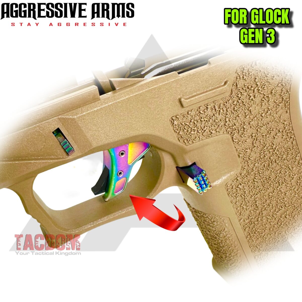 AGGRESSIVE ARMS for GLOCK TRIGGER CHAMELEON SATIN RAINBOW PVD - With POLISHED Bar - GEN 1-4 - 17 19 22 23 26 27 34 - Image 2