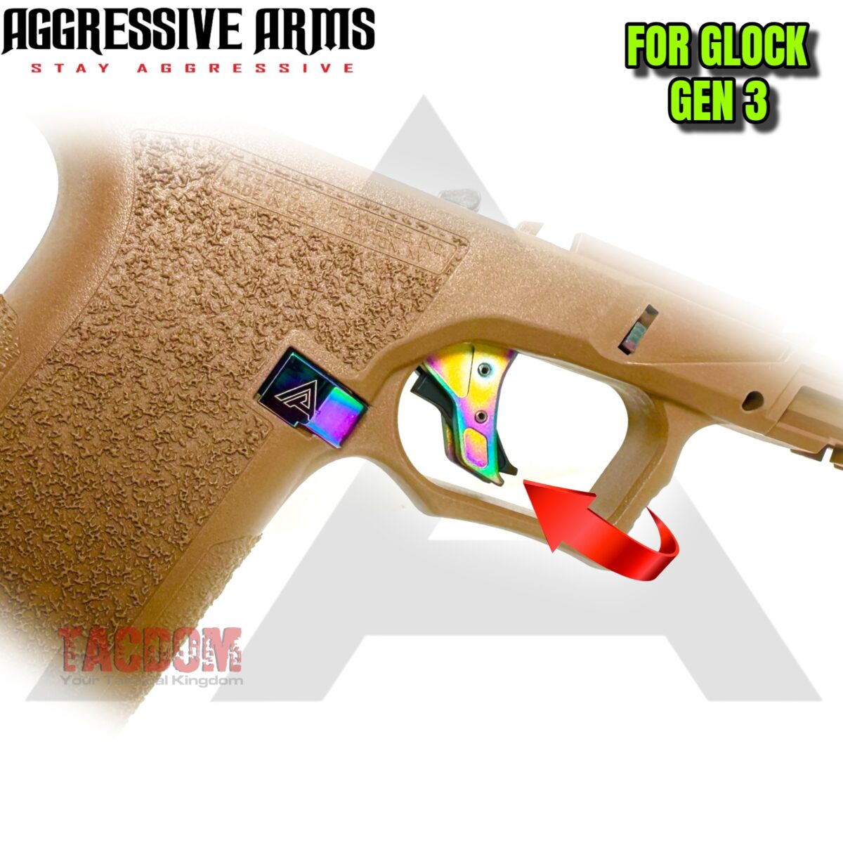AGGRESSIVE ARMS for GLOCK TRIGGER CHAMELEON SATIN RAINBOW PVD - With POLISHED Bar - GEN 1-4 - 17 19 22 23 26 27 34 - Image 4