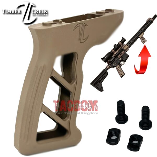 Strike Industries Angled “STRIKE FDE” Tan Vertical Grip with Cable  Management MLOK- Short – AR – AR15 AR10 – TACDOM