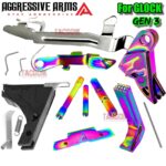 AGGRESSIVE ARMS RAINBOW RAZZOR JEWLERY FINISH Trigger + LOWER PARTS KIT DIMPLE PINS - EXTENDED SLIDE LOCK - EXTENDED SLIDE STOP - EXTENDED MAGAZINE CATCH Includes Trigger Bar - for GLOCK GEN 3 - 17 19 - P80 PF940C PF940V2