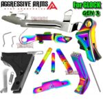 AGGRESSIVE ARMS RLINE v2 RAINBOW FINISH STAINLESS STEEL Trigger + LOWER PARTS KIT DIMPLE PINS - EXTENDED SLIDE LOCK - EXTENDED SLIDE STOP - EXTENDED MAGAZINE CATCH Includes Trigger Bar - for GLOCK GEN 3 - 17 19