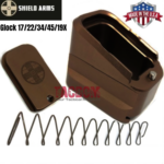 SHIELD ARMS for Glock 17 22 34 19X 45 Billet 6061 Aluminum Grip Extension Magazine Plate Pad +5/+4 round Anodized Shield MUD (like burned bronze)