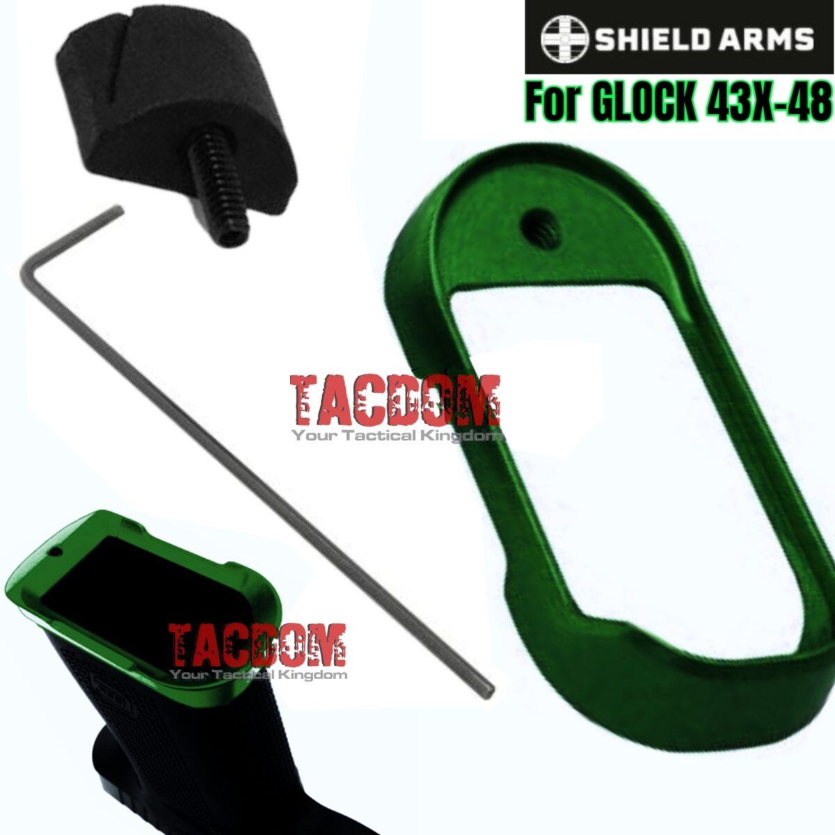 SHIELD ARMS Billet Aluminum GREEN Magwell for Glock 43X & 48 - Made for the S15 magazines - Image 1