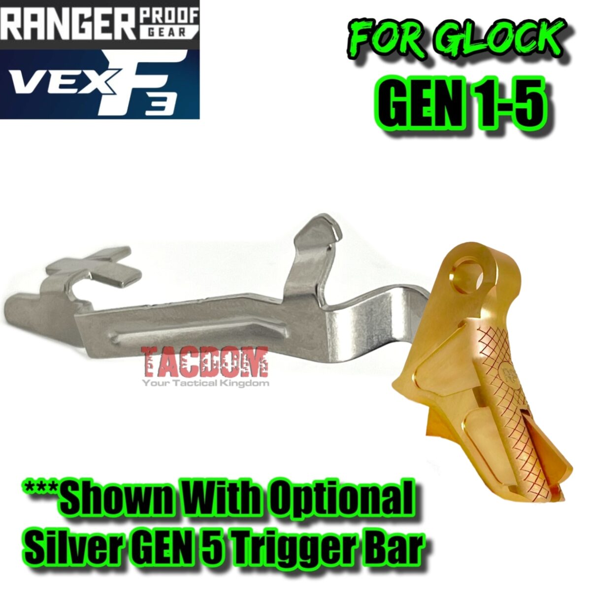 RANGER PROOF / JOHNNY GLOCK COLLABORATION VEX F3 ADJUSTABLE GOLD TRIGGER for GLOCK GEN 1 2 3 4 5 - 17 19 19X 20 21 22 23 24 26 27 31 32 33 34 35 37 36 38 39 43 43x 45 48 - Image 8