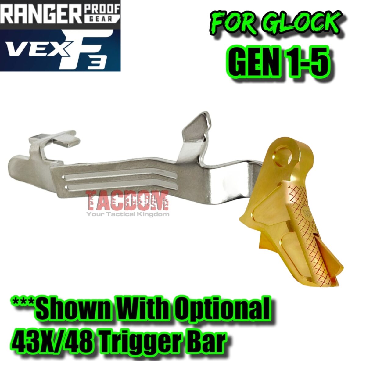 RANGER PROOF / JOHNNY GLOCK COLLABORATION VEX F3 ADJUSTABLE GOLD TRIGGER for GLOCK GEN 1 2 3 4 5 - 17 19 19X 20 21 22 23 24 26 27 31 32 33 34 35 37 36 38 39 43 43x 45 48 - Image 7