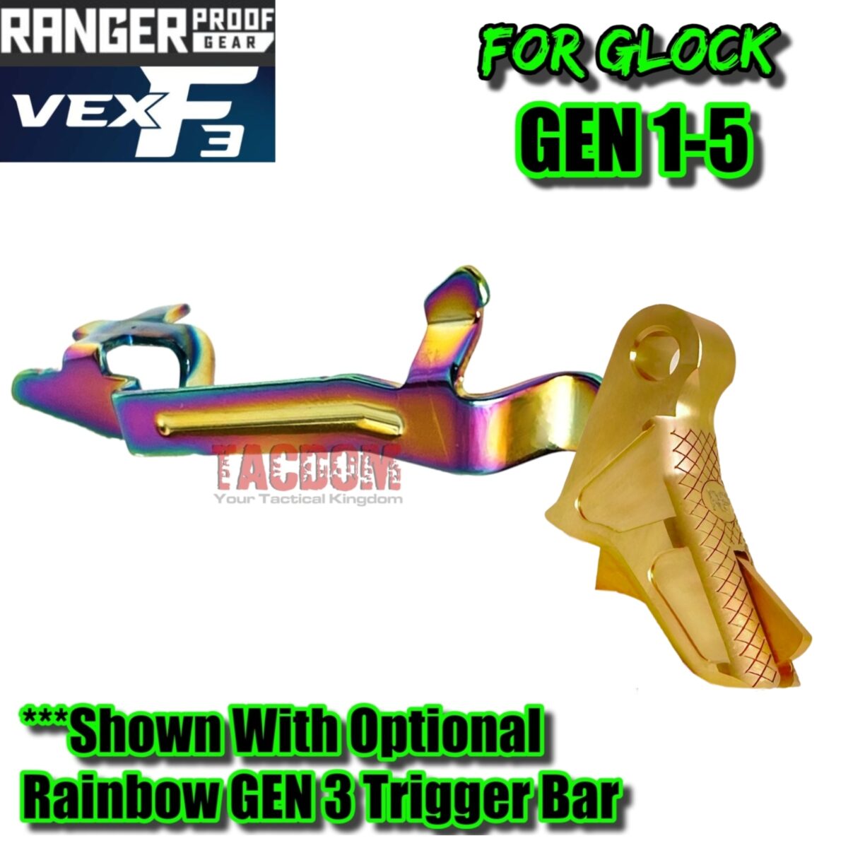 RANGER PROOF / JOHNNY GLOCK COLLABORATION VEX F3 ADJUSTABLE GOLD TRIGGER for GLOCK GEN 1 2 3 4 5 - 17 19 19X 20 21 22 23 24 26 27 31 32 33 34 35 37 36 38 39 43 43x 45 48 - Image 6