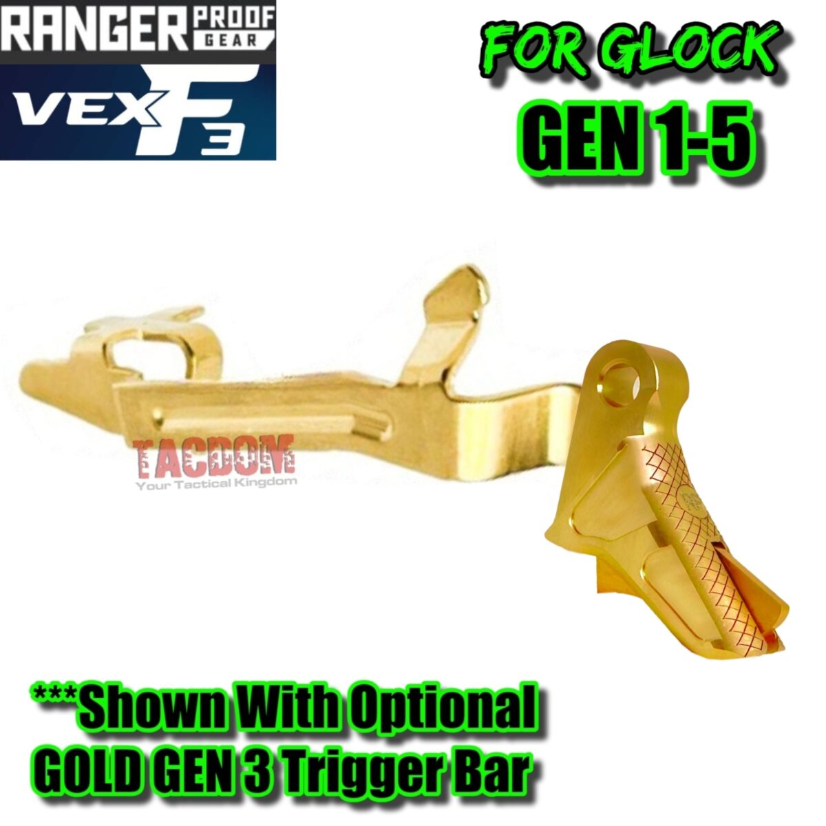RANGER PROOF / JOHNNY GLOCK COLLABORATION VEX F3 ADJUSTABLE GOLD TRIGGER for GLOCK GEN 1 2 3 4 5 - 17 19 19X 20 21 22 23 24 26 27 31 32 33 34 35 37 36 38 39 43 43x 45 48 - Image 5