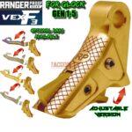 RANGER PROOF / JOHNNY GLOCK COLLABORATION VEX F3 ADJUSTABLE GOLD TRIGGER for GLOCK GEN 1 2 3 4 5 - 17 19 19X 20 21 22 23 24 26 27 31 32 33 34 35 37 36 38 39 43 43x 45 48