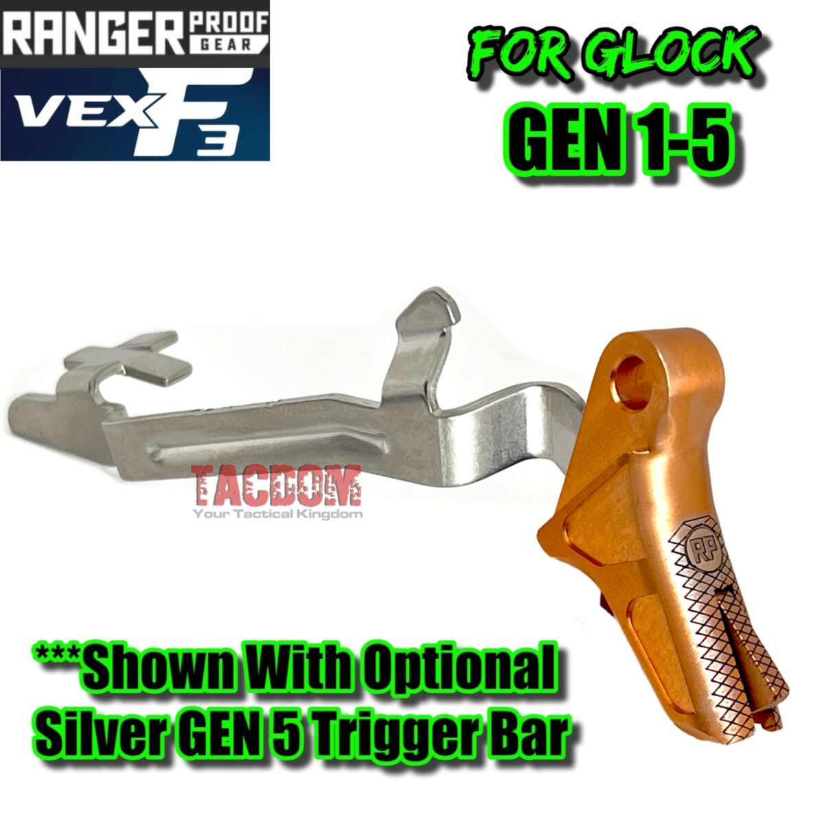 RANGER PROOF / JOHNNY GLOCK COLLABORATION VEX F3 COPPER ROSE TRIGGER for GLOCK GEN 1 2 3 4 5 - 17 19 19X 20 21 22 23 24 26 27 31 32 33 34 35 37 36 38 39 43 43x 45 48 - Image 8