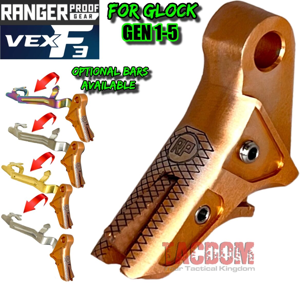 RANGER PROOF / JOHNNY GLOCK COLLABORATION VEX F3 COPPER ROSE TRIGGER for GLOCK GEN 1 2 3 4 5 - 17 19 19X 20 21 22 23 24 26 27 31 32 33 34 35 37 36 38 39 43 43x 45 48 - Image 1