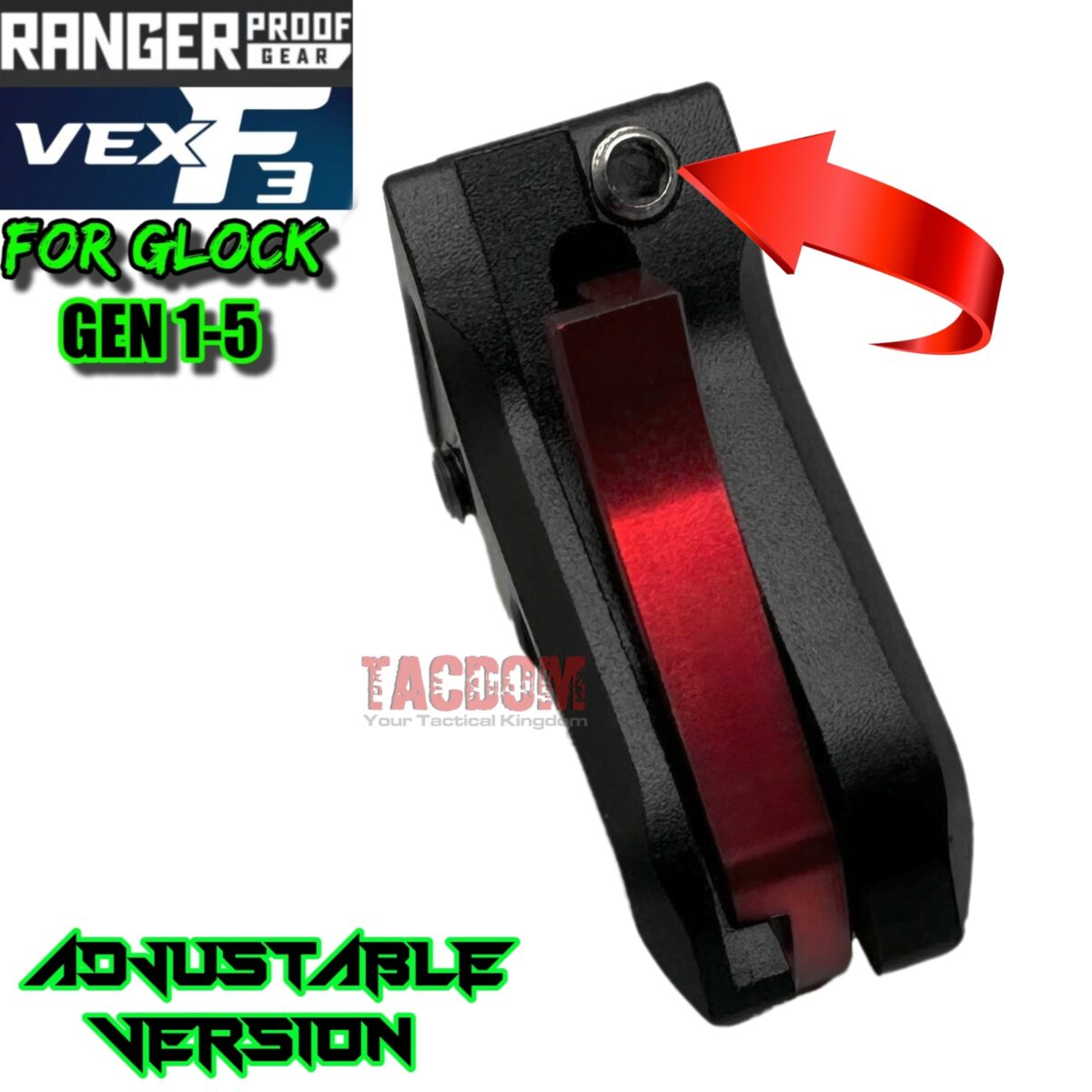 RANGER PROOF / JOHNNY GLOCK COLLABORATION VEX F3 Black RED ADJUSTABLE TRIGGER for GLOCK GEN 1 2 3 4 5 - 17 19 19X 20 21 22 23 24 26 27 31 32 33 34 35 37 36 38 39 43 43x 45 48 - Image 2