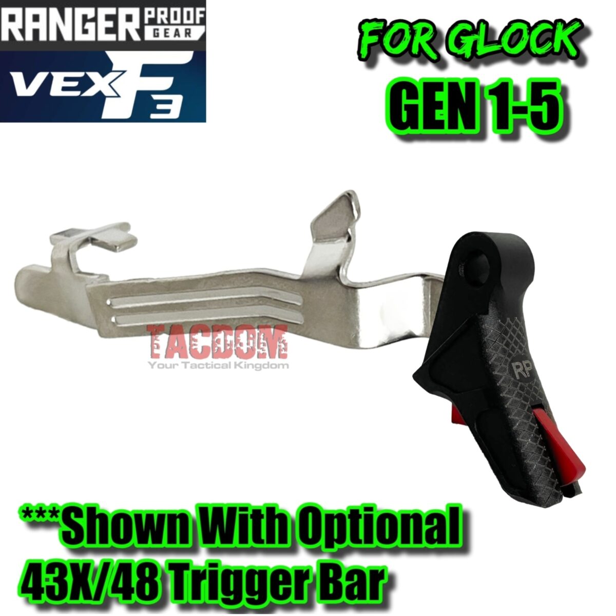 RANGER PROOF / JOHNNY GLOCK COLLABORATION VEX F3 Black RED ADJUSTABLE TRIGGER for GLOCK GEN 1 2 3 4 5 - 17 19 19X 20 21 22 23 24 26 27 31 32 33 34 35 37 36 38 39 43 43x 45 48 - Image 8