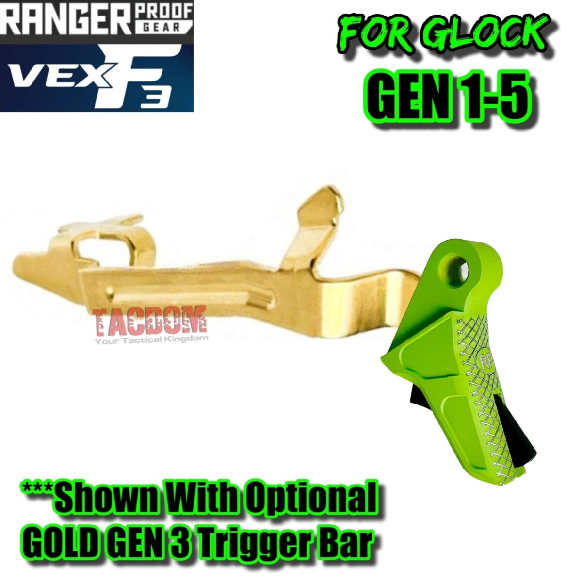 RANGER PROOF / JOHNNY GLOCK COLLABORATION VEX F3 ZOMBIE GREEN ADJUSTABLE TRIGGER for GLOCK GEN 1 2 3 4 5 - 17 19 19X 20 21 22 23 24 26 27 31 32 33 34 35 37 36 38 39 43 43x 45 48 - Image 8