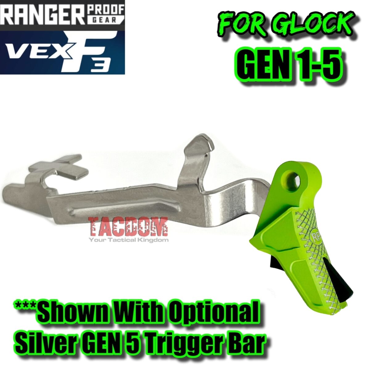 RANGER PROOF / JOHNNY GLOCK COLLABORATION VEX F3 ZOMBIE GREEN ADJUSTABLE TRIGGER for GLOCK GEN 1 2 3 4 5 - 17 19 19X 20 21 22 23 24 26 27 31 32 33 34 35 37 36 38 39 43 43x 45 48 - Image 5