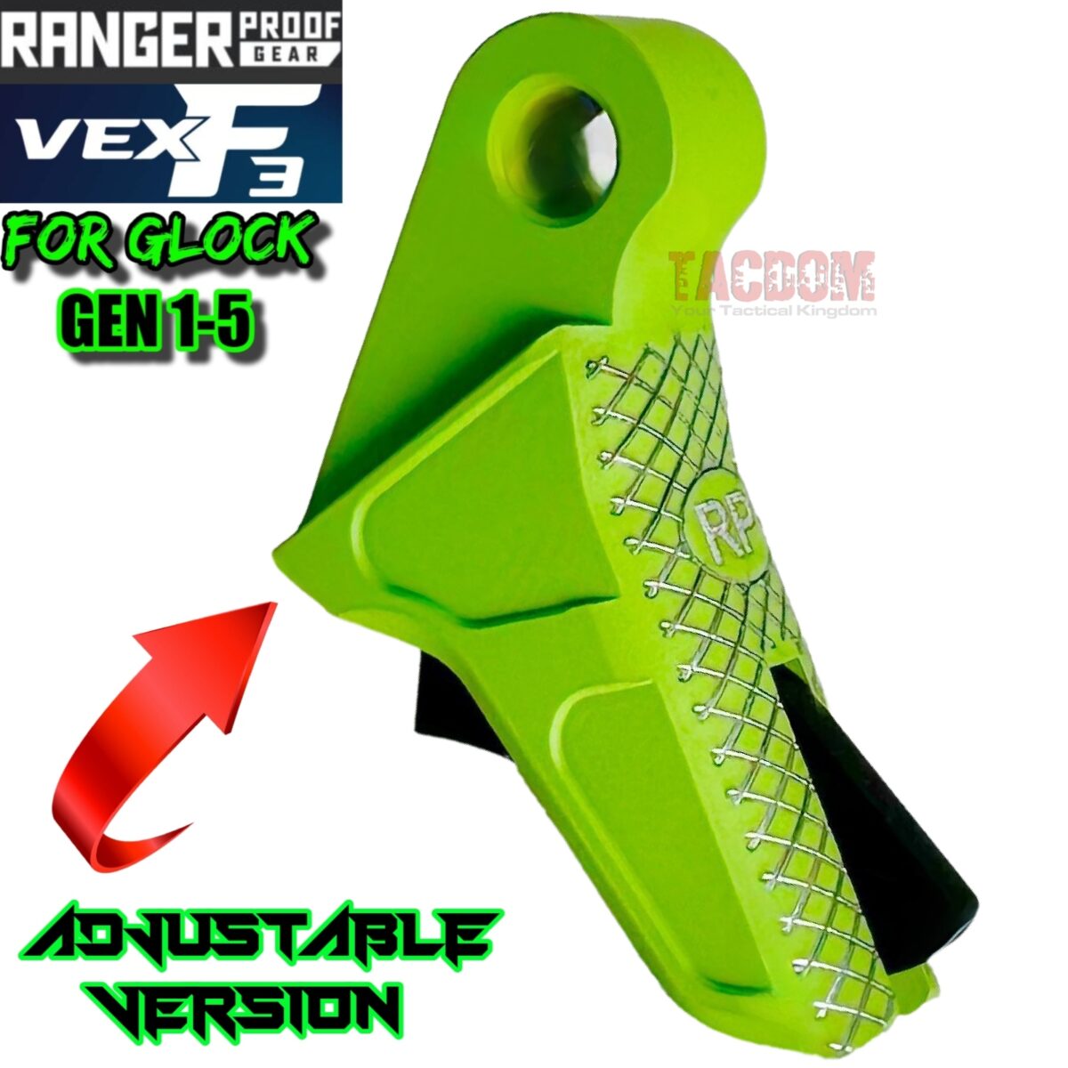 RANGER PROOF / JOHNNY GLOCK COLLABORATION VEX F3 ZOMBIE GREEN ADJUSTABLE TRIGGER for GLOCK GEN 1 2 3 4 5 - 17 19 19X 20 21 22 23 24 26 27 31 32 33 34 35 37 36 38 39 43 43x 45 48 - Image 3