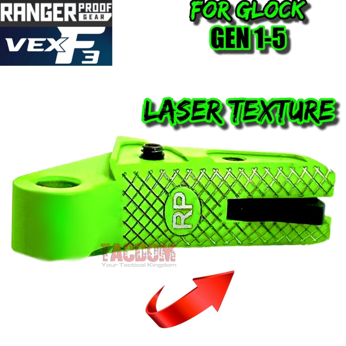 RANGER PROOF / JOHNNY GLOCK COLLABORATION VEX F3 ZOMBIE GREEN ADJUSTABLE TRIGGER for GLOCK GEN 1 2 3 4 5 - 17 19 19X 20 21 22 23 24 26 27 31 32 33 34 35 37 36 38 39 43 43x 45 48 - Image 4