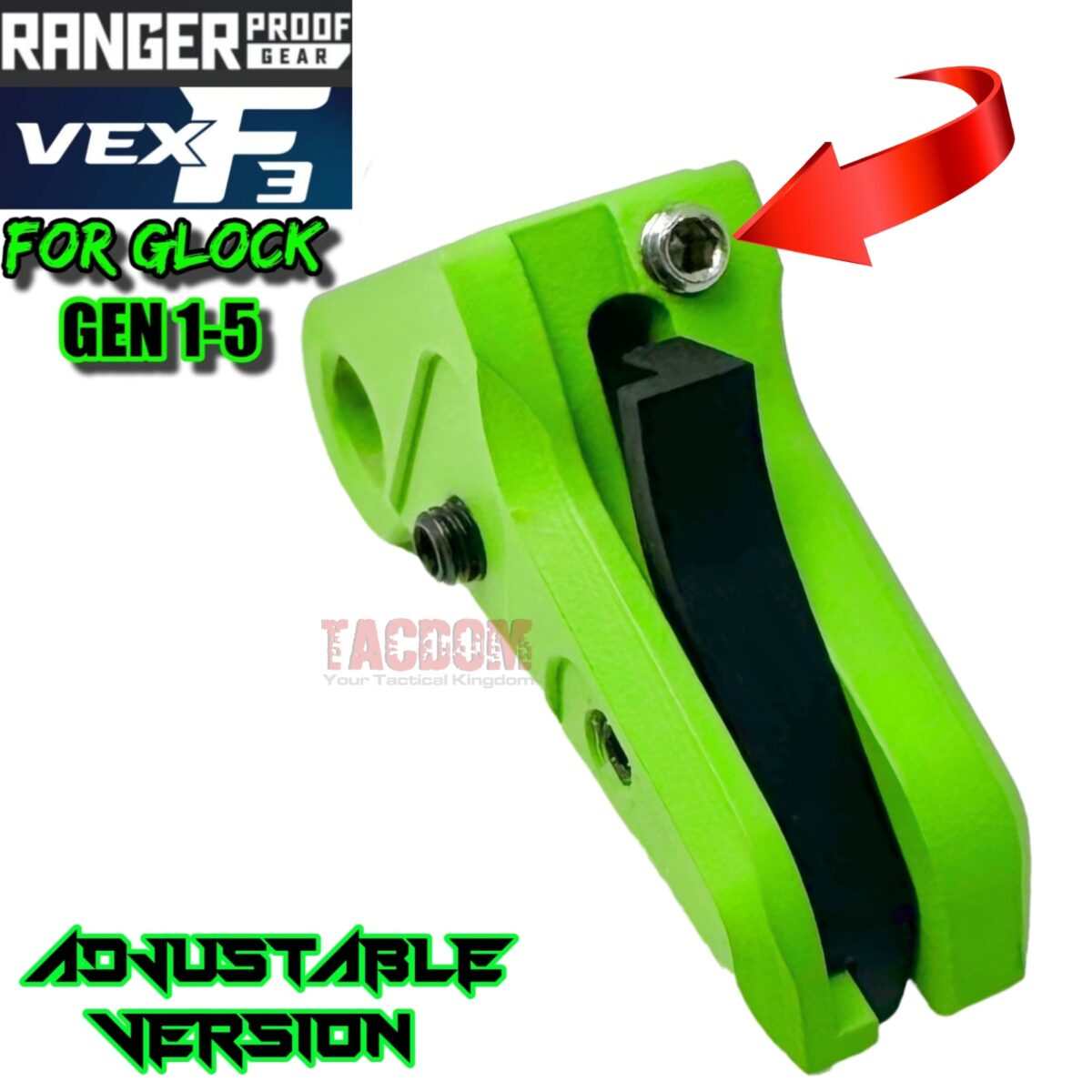 RANGER PROOF / JOHNNY GLOCK COLLABORATION VEX F3 ZOMBIE GREEN ADJUSTABLE TRIGGER for GLOCK GEN 1 2 3 4 5 - 17 19 19X 20 21 22 23 24 26 27 31 32 33 34 35 37 36 38 39 43 43x 45 48 - Image 2