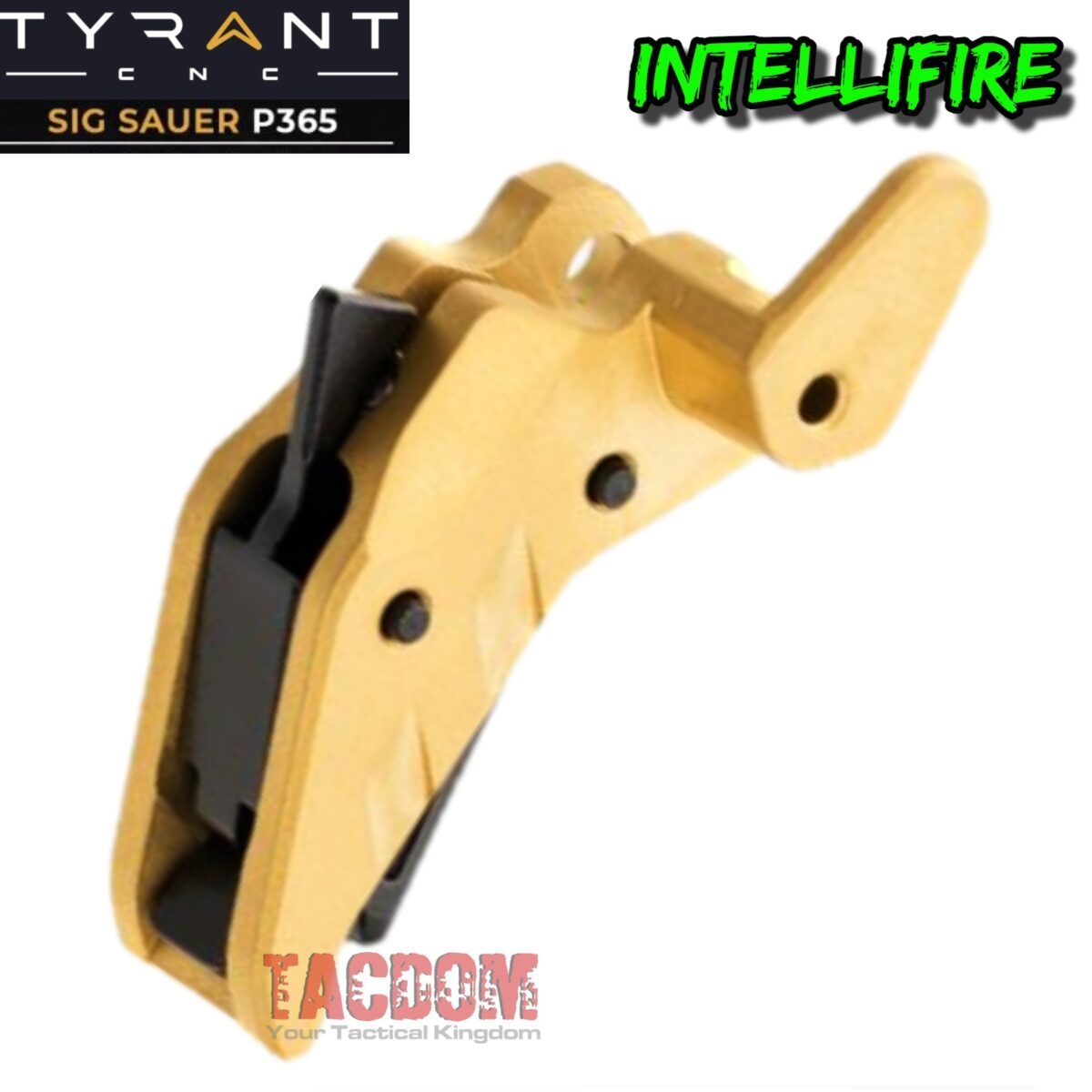 TYRANT DESIGNS CNC INTELLIFIRE TRIGGER FOR SIG SAUER P365 GOLD / BLACK - STAINLESS STEEL SHOE - Image 3