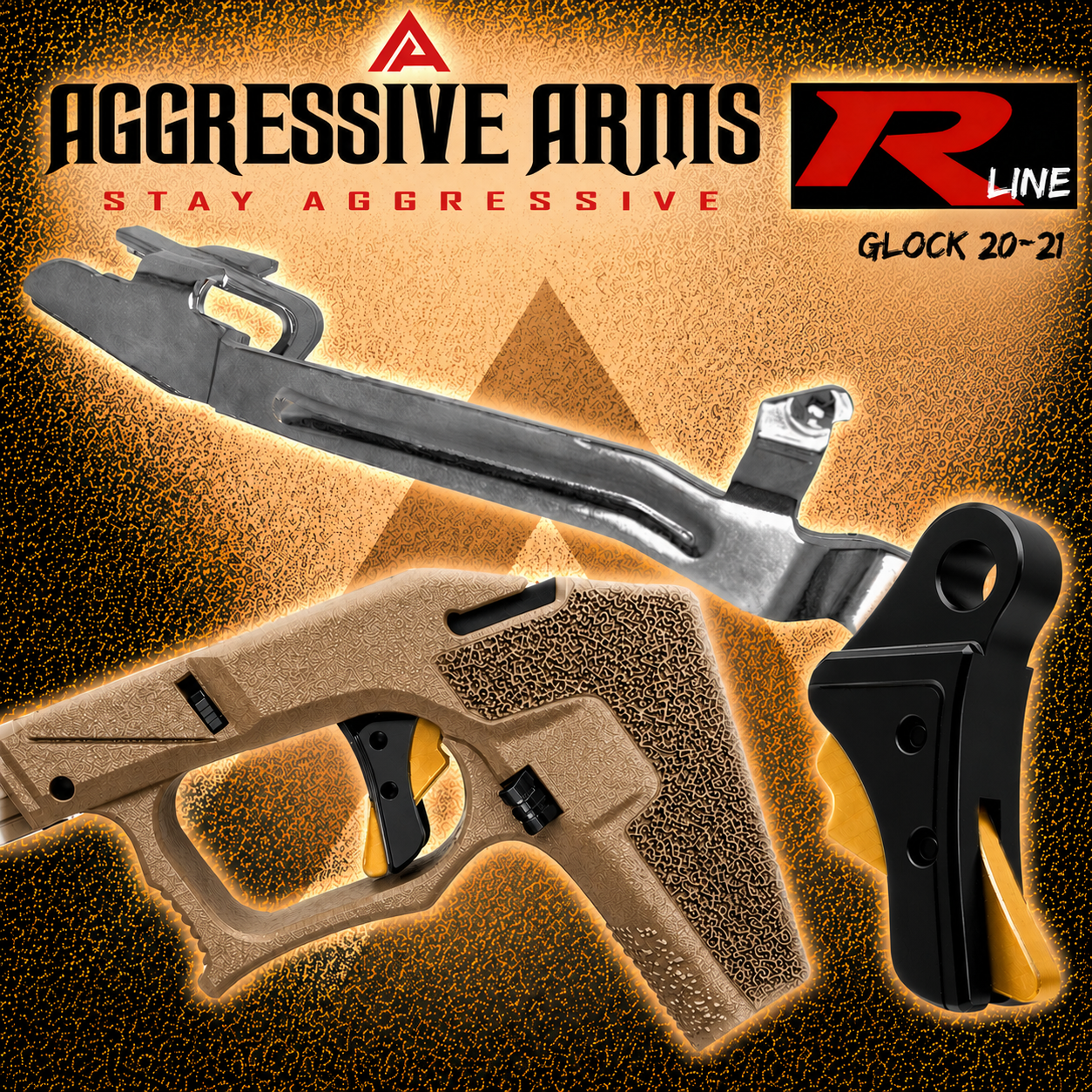 21GLBL AGGRESSIVE ARMS R-LINE for GLOCK 20 / 21 BILLET ALUMINUM TRIGGER BLACK GOLD - With POLISHED OEM GLOCK SP04417 TRIGGER BAR - Image 1