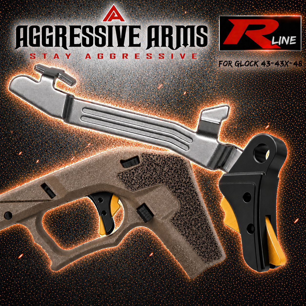43GLBL AGGRESSIVE ARMS R-LINE for GLOCK 43 43X 48 BILLER ALUMINUM TRIGGER BLACK GOLD - With POLISHED TRIGGER BAR - Image 1